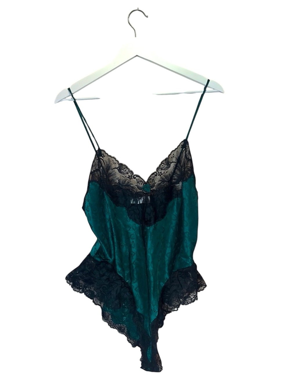 Vintage Christian Dior Women’s Black Lace Jade Green Teddy Bodysuit Size Large